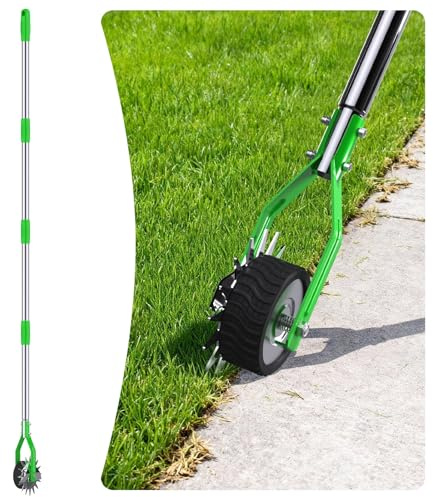 Aishkimo Edger Lawn Tool - 67 inch Wheel Rotary Lawn Edger with Adjustable Stainless Steel Handle, Grass Edge Trimmer for Sidewalks, Driveways & Landscaping (Green)