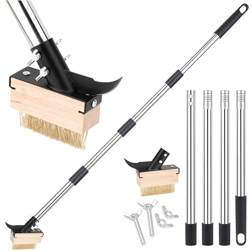 Zenselect Dispositivo de eliminación de malas hierbas de 160 cm, 2 en 1, rascador de juntas, con cepillo de alambre y raspador, cepillo para juntas con mango, cepillo para juntas de jardín para