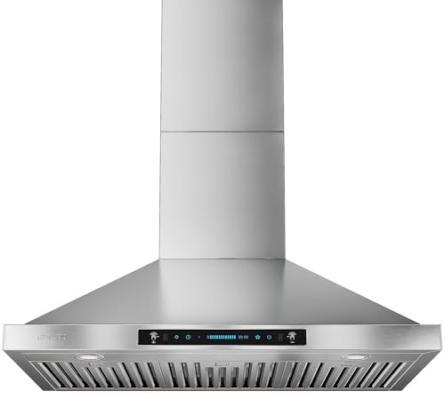 IKTCH 36-inch Wall Mount Range Hood 900 CFM Ducted/Ductless Convertible, Kitchen Chimney Vent Stainless Steel with Gesture Sensing & Touch Control Switch Panel, 2 Pcs Adjustable Lights(IKP02-36'')