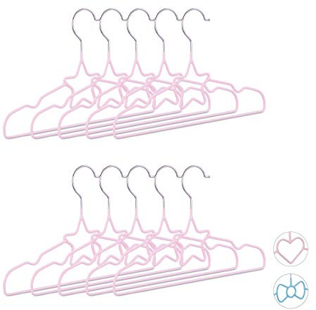 Relaxdays 30 x Kinderkleiderbügel Stern, Drahtbügel, Babybügel, dekorativ & platzsparend, Kinderbügel Metall, 30 cm, Hellrosa