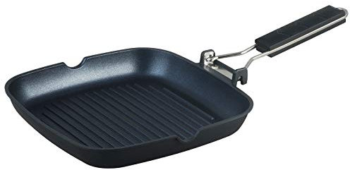 S·KITCHN Grill Pan with Folding Handle, Nonstick Grill Pan for Stove Tops, Induction Compatible KBBQ Grill Pan with Pour Spouts, Indoor Square BBQ Grilling Pan - 9IN