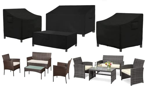 SIRUITON Copertura per mobili da giardino 4 pezzi Veranda per esterni Set di coperture per mobili da giardino per patio Set di coperture per mobili da giardino per veranda esterna impermeabile Nero