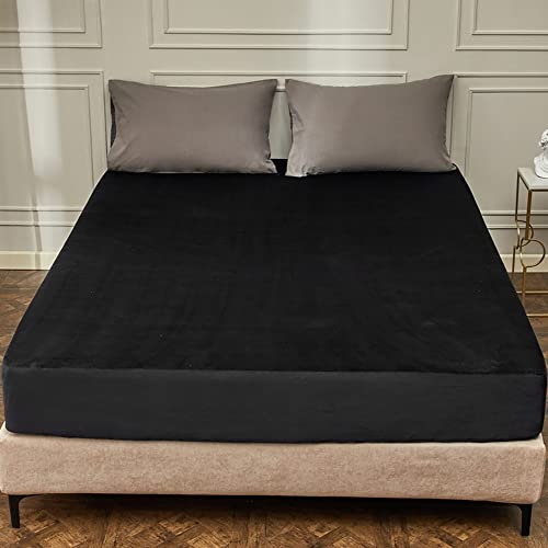 Michorinee Warme Fleece Spannbettlaken 140x200cm Cashmere Touch Kuschelig Flauschig Plüsch Flanell Bettlaken Spannbetttuch für Boxspringbett Topper Matratze bis 30 cm Hohe Schwarz