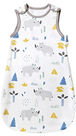 Mosebears Gigoteuse d'été Printemps Animal Dessin animé Couverture Lavable 1.0 tog pour bébé, Sac de Couchage sans Manches (rhinocéros, 18-24 Mois)