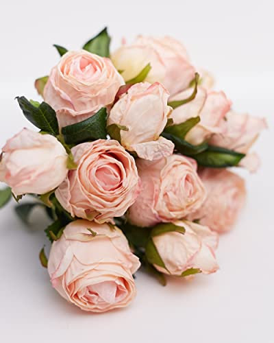 The Baked Studio – 'Dried Touch 12-Piece Small Rose And Tea Rose Stem Bouquet' Artificial Dried Flowers For Cake Decorating, Home Décor, Vases, Weddings, Bridesmaid Bouquets (Dusty Pale Pink)