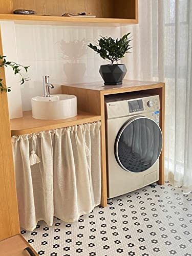 A.Monamour Kitchen Under Sink Solid Beige Linen Cotton Semi-Transparent Half Short Curtain for Small Window Door With Tassels, Rod Pocket