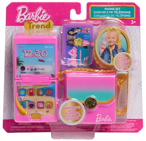 Barbie Trend Lights and Sounds Phone Set, 4 Pieces, Interactive Toy Phone, Toy Wallet, Dress Up and Pretend Play, Children's Toy for Children from 3 Years by Just Play