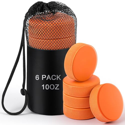 ShinyRelief 6 Pcs 10 oz Weighted Ice Hockey Pucks Heavy Training Puck with Mesh Carrying Bag Weighted Hockey Pucks Official Size for Stick Handling and Training
