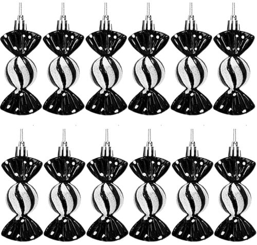 HERZONE 12 decorazioni natalizie per albero di Natale, caramelle, decorazioni per albero di Natale, caramelle, decorazioni natalizie (nero)