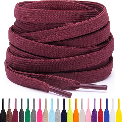 Miscly Lacets Plats Pour Baskets, Plusieurs Longueurs et Couleurs Disponibles (Bordeaux, 114 cm)