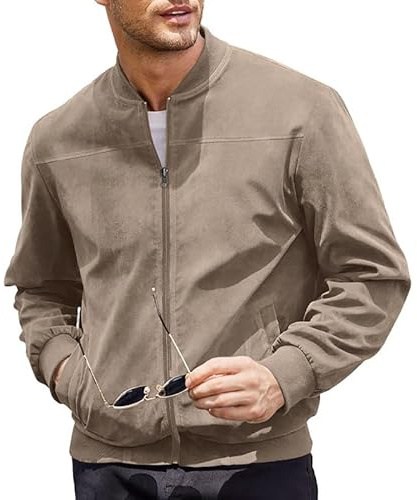 TOSHIKII Giacca Casual in camoscio Finto da Uomo Vintage Suede Varsity Giacca Leggera in camoscio Bomber Giacche