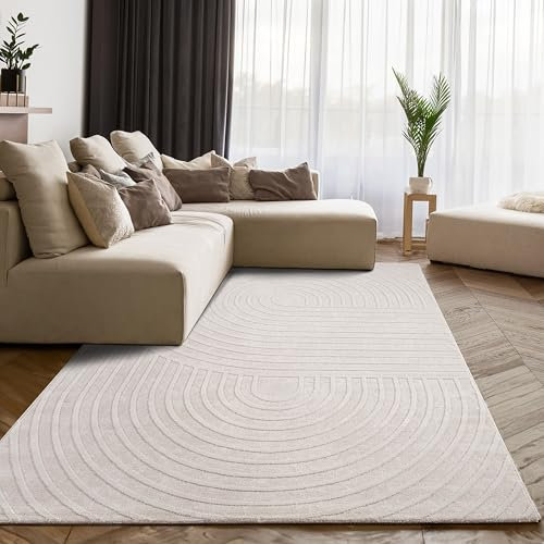 Paco Home Teppich Wohnzimmer Schlafzimmer Skandinavisches modernes Design mit Glanzdetails 3D Effekt Luxuriös Boho Soft-Touch Creme beige, Grösse:120x160 cm