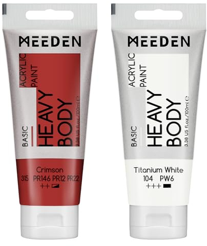 MEEDEN Acrylic Paint Crimson: 100ml/3.38oz x 2 with Titanium White | Heavy Body Artist Acrylic Paint Set for Canvas, Wood & Craft, Non-toxic Creamy Art Paint with Titanium White for Mixing