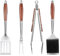 FJNATINH Grillzubehör Set aus Edelstahl mit Holzgriff,4-teiliges BBQ Werkzeug Set inklusive Grillzange, Spatel,Edelstahlbürste und Gabel, Praktischer Flaschenöffner-Ideal zum Grillen und als Geschenk