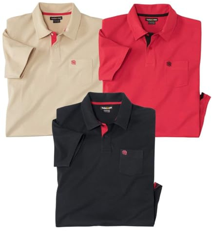 ATLAS FOR MEN - Pack de 3 Polos Hombre Manga Corta - Polos en Punto Jersey Suave - Disponibles en Tallas Grandes de la M hasta 5XL