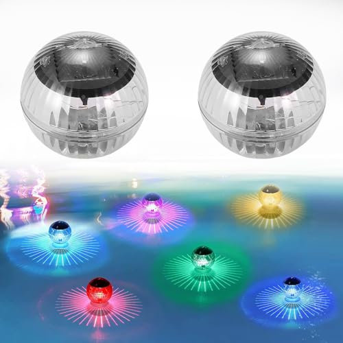 WDKXCN 2 Stück Poolbeleuchtung Solar, LED Schwimmende Poolbeleuchtung, Solar Schwimmende Pool Licht, Pool Beleuchtungen Zubehör für Schwimmbädern, Teich, Brunnen und Garten Blumen