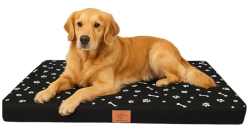 Odolplusz Cama ortopédica para perros grandes, cojín para perros medianos y grandes, colchón para perros con funda lavable, diseño de hueso negro, 100 x 70 x 7 cm