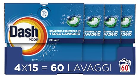 Dash Pods Detersivo In Capsule, 60 (4x15) Lavaggi, Classico, Rimuove Le Macchie, Igienizza, Brillantezza Per I Capi
