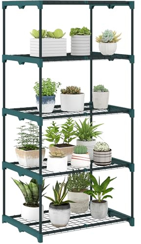 Outsunny Étagère à fleurs en acier 5 niveaux intérieur et extérieur, support de plantes, étagère à plantes pour jardin, balcon, salon, 67 x 49 x 138 cm, vert