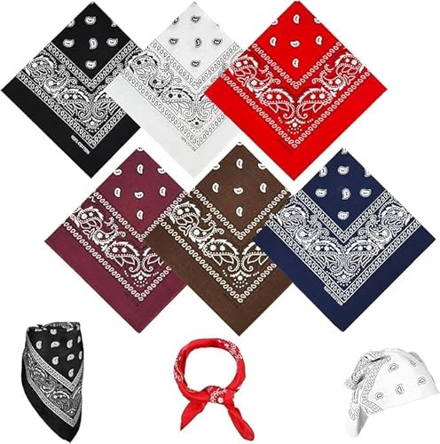 Ousuwo Set di 6 bandane in cachemire da 55 cm unisex per la testa e il collo, per uomo e donna