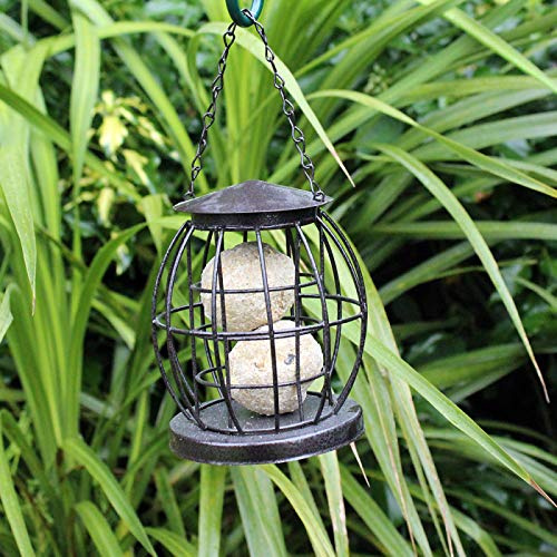 Garden Mile® Bird Feed Seed Hanging Nut Seeds Bird Feeder Suet Cake Fat Balls Outdoor Garden Patio Perfect For Garden Wild Birds Wildlife Food (Small Hammertone Lantern Fat Ball Feeder)