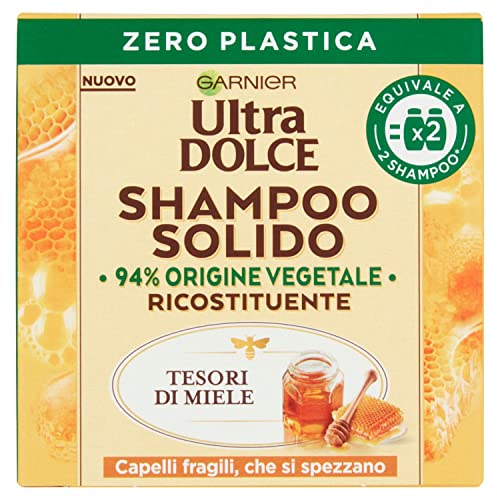 Garnier Ultra Dolce Shampoo Solide Schätze von Honig, für sprödes Haar, 100% umweltfreundlich, kunststofffrei, 60 g
