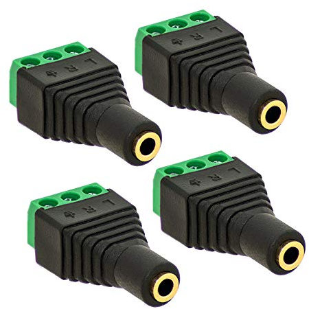 4X Klinken Buchse 3,5mm Adapter > Terminal Block 3-Pin Schraub Klemmen Vergoldet