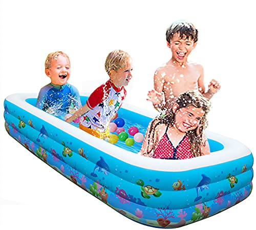 TONGQU Inflatable Swimming Pool, Rectangular Paddling Swimming Pool for Kids Adults Family, Summer Water Party, Can accommodate 7-10 People, for Garden Backyard Indoor & Outdoor
