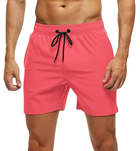 Arcweg Bañadores Hombres Pantalones Cortos Hombres Deportes con Malla Forro Elástico Correas Ajustable Bolsillos con Cremallera Secado Rápido Playa Verano Sandía Roja S(EU)