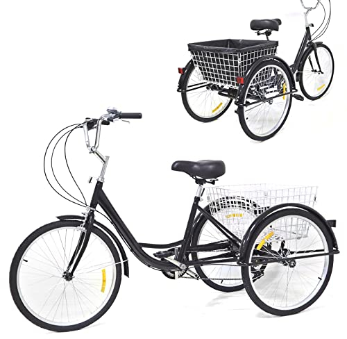 RainWeel Dreirad für Erwachsene 24 Zoll Fahrrad mit Korb 8 Gang Cityrad Adult Tricycle Lastenfahrrad Schwarz