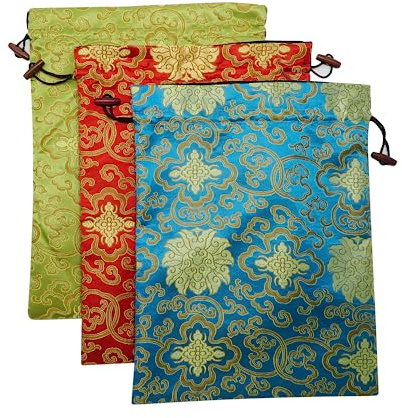 Ouyatoyu 3pcs Embroidered Silk Flower Design Jacquard Travel Bags - Laundry, Shoe, Lingerie & Underwear Storage for Men & Women - Washable Cloth Shoe Bags