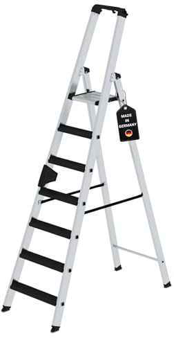 PROREGAL Stufen-Stehleiter | einseitig begehbar mit Clip-Step Relax | 7 Stufen | Leiter, Teleskopleiter, Trittleiter, Bockleiter, Sprossen-Doppelleiter