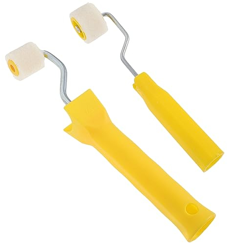 VILLCASE Farbroller Set, Malerrolle Klein mit Kunststoff Griff, 21x3.5cm Wolle Farbroller Pinsel Miniatur Walzenfarbe für Hau Schule Büro Wandmalerei (Gelb)
