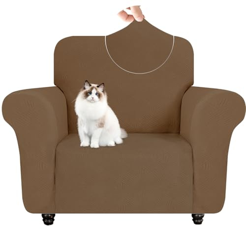 YSTELLAA Funda Sillon 1 Plaza Elasticas, Antideslizante, Marrón | Fundas De Sofa Ajustables, Universal Protector Cubre Sofa, con Reposabrazos, Antiarañazos, Antimanchas, para Salón