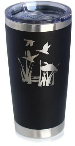 Duck Pond - Insulated Coffee Tumbler Cup with Sliding Lid - Stainless Steel Travel Mug - Unique Duck Gifts for Women and Men - Black
