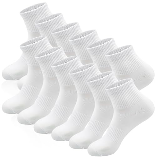 VEGCOO 6 Paires de Chaussette Blanche, Chaussettes Blanches Respirantes Absorbantes Homme Femme avec Support de Pied pour les Pieds de Tailles Sports de Plein Air et Usage Quotidien, Blanc, 39-42
