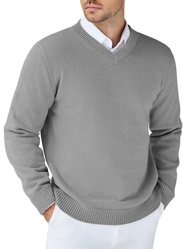 COOFANDY Maglione Uomo Scollo a V Manica Lunga Regular Fit Grigio Medio XXL