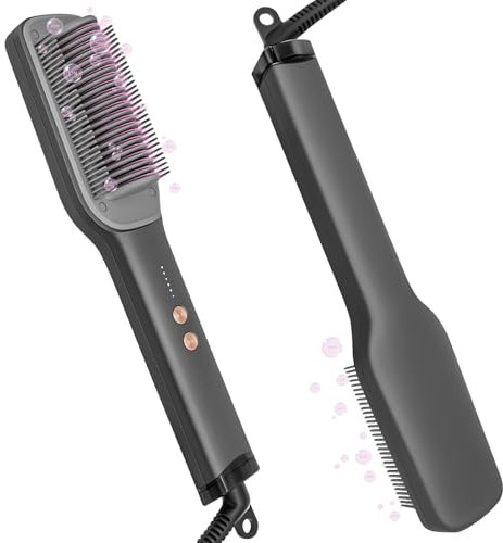 Luvan Spazzola Lisciante per Capelli, Pettine Lisciante 2000 Ioni, Riscaldamento Veloce in 20 Secondi a 5 Livelli, Spazzola Lisciante a Doppia Tensione, Pettine Anti-Frizz per Capelli Ricci
