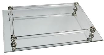 Spiegeltablett rechteckig mit edler Umrahmung, Länge ca. 37 cm, Breite ca. 25 cm, Silber/transparent