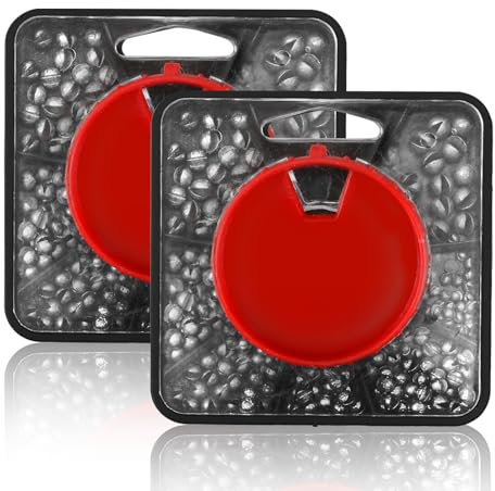 2Pack 7 Division Split Shot Fishing Weights Sets, 358pcs Soft Metal Alloy Fishing Sinkers Coarse Fishing Dispenser Weights Shot for Stabilizing Fishing Line Bait