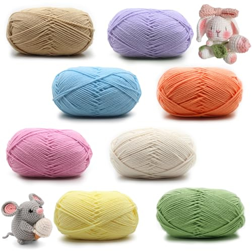 Hilo de Crochet, 8 Colores Lanas para Crochet, 8 Piezas Algodon, 50g de Algodón Para Tejer a Mano, Hilo para Tejer a Kit, Para Ganchillo y Manualidades
