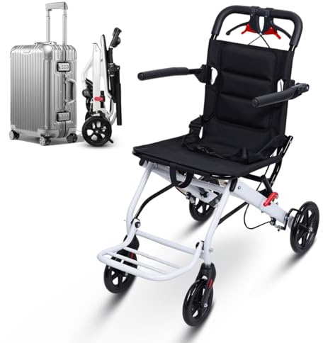 Lightweight Foldable Transport Wheelchair for Adults, Ultra-Portable 8.2KG Foldable Transport Chair with PU Wheels, 360° Rotation & Safety Strap, Compact Design, Travel Wheelchair for Seniors Black
