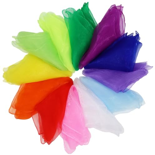 AUXHCYL 12 pièces Foulards de Jonglerie, 60x60cm carrés, Chiffons colorés pour Danse, jonglage et sensoriel, Spectacles pour Enfants en Maternelle & Performances pour Adultes