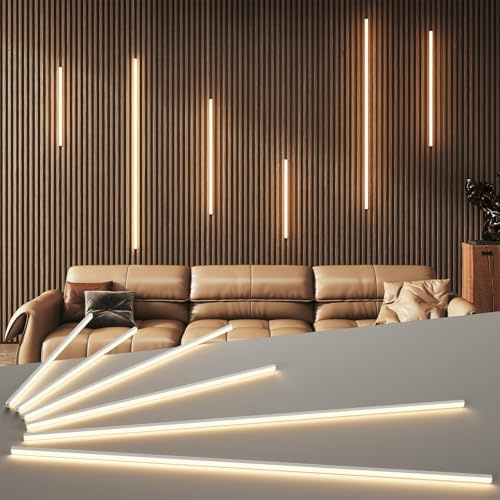 LED Recessed Lighting Kit for Wall Panels - GloryAir 6pcs Adhesive Wall Strip Lights for Interior Wall Decor, 3000K Touchable Switch Lamp for Wood Slat, Wall Accent Acoustic Panels, Kitchen Home stair