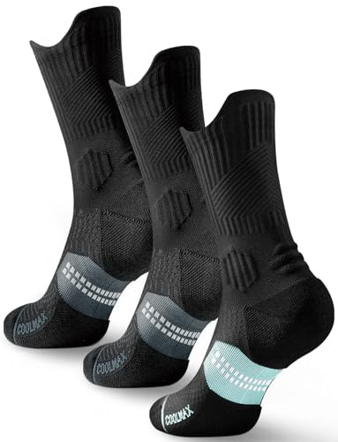 Juclise Calcetines de compresión Coolmax Bamboo para correr para mujer, transpirables, antiampollas acolchados，Calcetines (FR/ES, Números, 38, 42, Regular, Regular, Negra*2+negro agua verde*1)