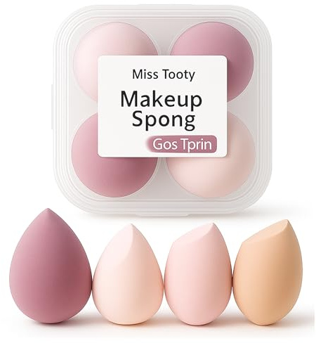 Miss Tooty Makeup Sponge Set – 4 Soft Blenders for Foundation & Concealer with Storage Box Reusable Beauty Sponges & Powder Puff for Flawless Makeup face paint sponges