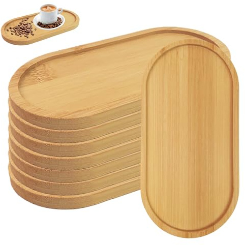 8 vassoi ovali in bambù, 19,5 x 9,5 x 1 cm, vassoio in legno, piccolo vassoio in bambù, piccolo vassoio in bambù, piatto da portata in legno, per torte, spuntini, caffè, pane, tè, asciugamani e doccia