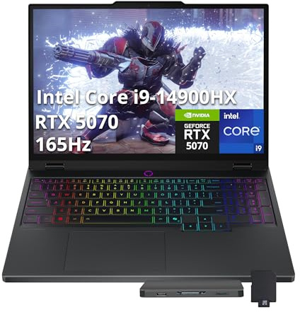 Lenovo Legion 5 15.1 WQXGA 165Hz Gaming Laptop, Intel i9-14900HX, RTX 5070 8GB GDDR7, 64GB DDR5, 2TB SSD, 24-Zone RGB Backlit Keyboard, 5.0MP Camera, Wi-Fi 7, Win 11, Black, 1TB Docking Station Set
