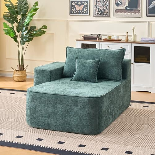 HYSZ Boneless, divano con funzione sonno, divano letto, chaise longue, poltrona lounge, cuscino e tasche laterali, ciniglia, senza montaggio, per soggiorno, camera da letto, 144 × 112 × 65 cm (verde)