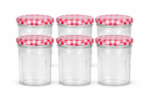 Set da 6 barattoli per marmellata da 300 ml con coperchio a vite – Barattoli in vetro trasparente da dispensa, riutilizzabili – Chiusura ermetica per marmellata, miele, chutney, salse – Trasparenti